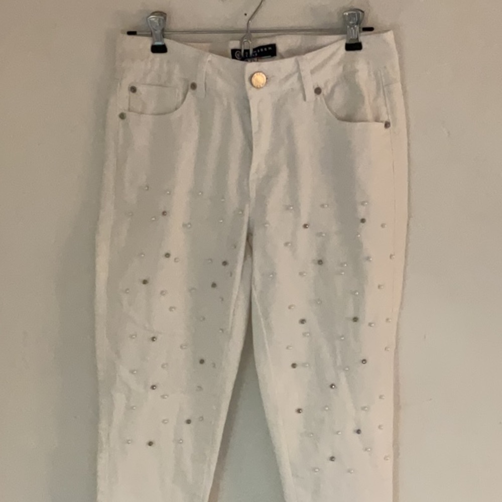 Sale! Boom Boom Jeans Cotton Jeans w/Pearls, Size 9, White/Silver